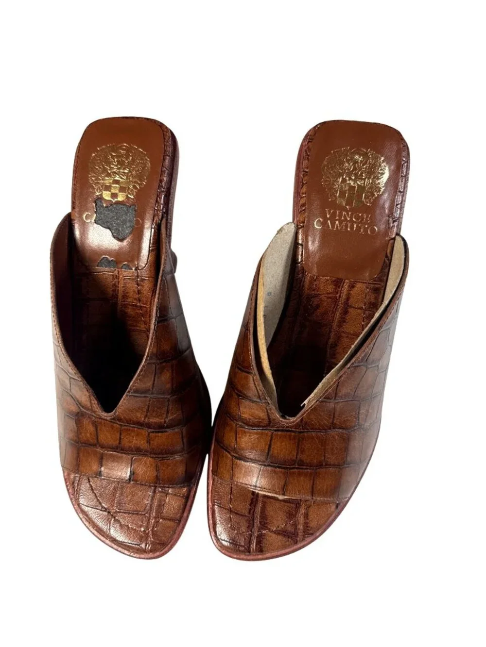 Vince Camuto Mershid Brown Croc-Embossed Leather Open-Toe Heels Size 6M